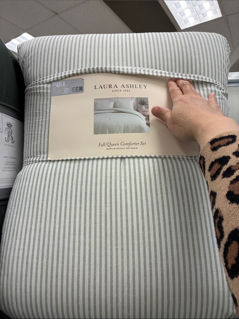 Laura Ashley Sage and White Narrow Stripe Comforter Set